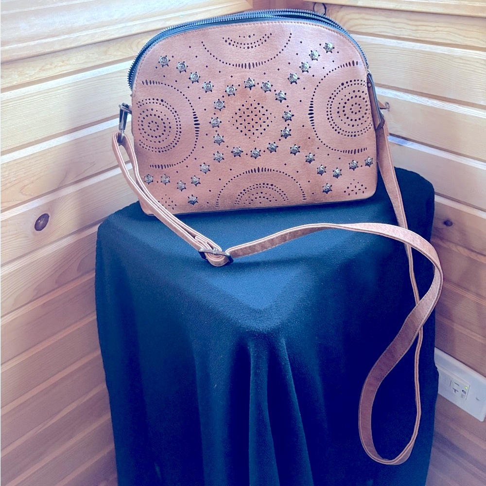 Crossbody Bag with Cut-Out Design and silver studs